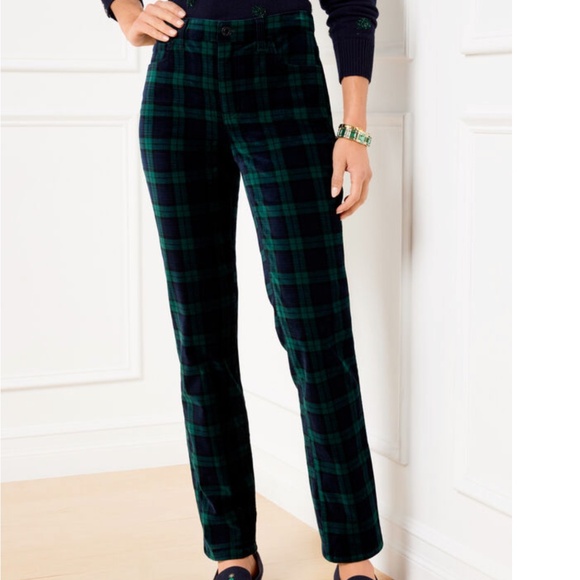 Talbots | Straight Leg Velveteen Pants - Black Watch Tartan - Picture 2 of 11